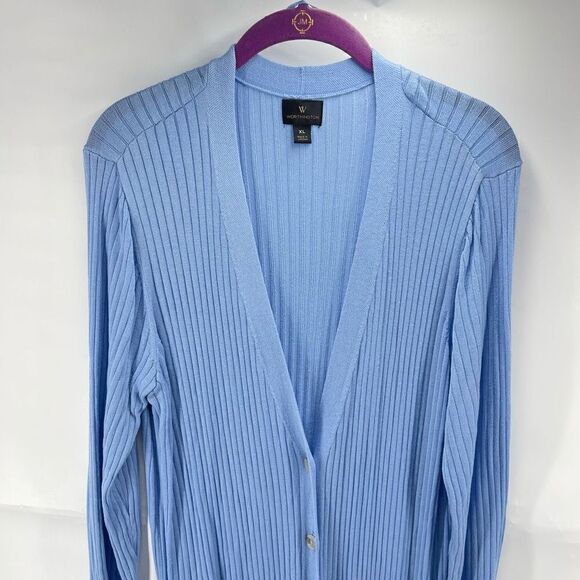 Worthington Womens Cardigan Sweater Duster Longline Button Up V Neck Blue XL - Picture 8 of 10